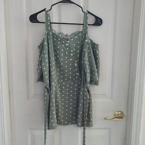 Source Unknown Green Polka Dot Blouse